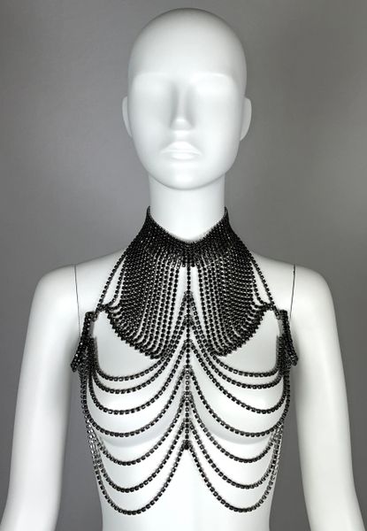 C. 1997 Christian Dior by John Galliano Attributed Black Crystal 30's Style Necklace Top