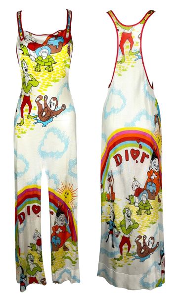 2002 Christian Dior by John Galliano RARE Cartoon Print Suspender Maxi Dress