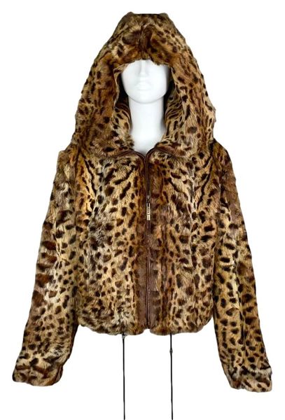 F/W 2004 Christian Dior by John Galliano Leopard Print Fur Hooded Coat Jacket