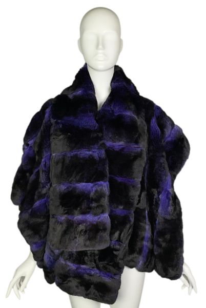 F/W 2005 Fendi Runway Purple & Black Chinchilla Fur Cape Poncho Coat