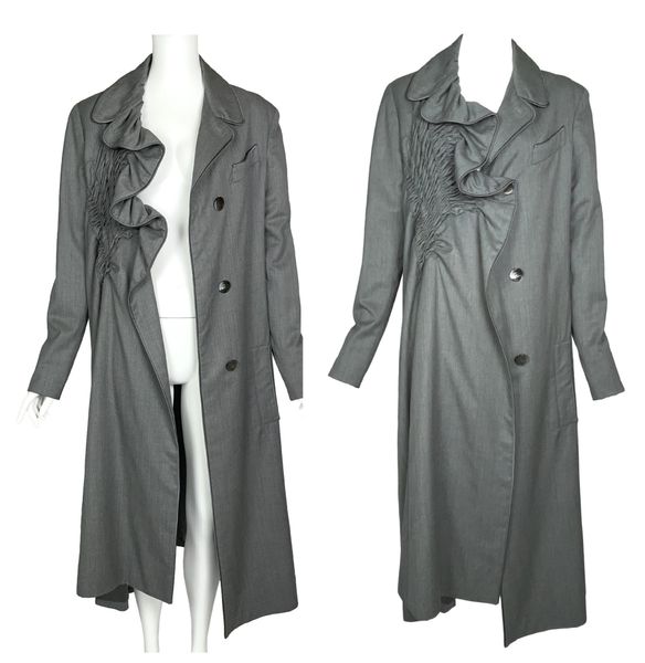 F/W 2000 Christian Dior by John Galliano Haute Couture Runway Unisex Gray Ruffle Long Coat