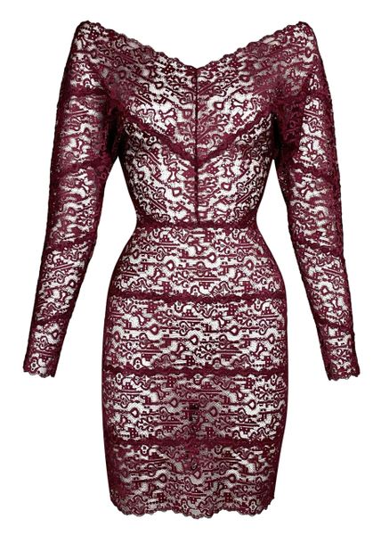 F/W 1995 Chantal Thomass Runway Sheer Blood Red Lace Pin-Up Wiggle Dress