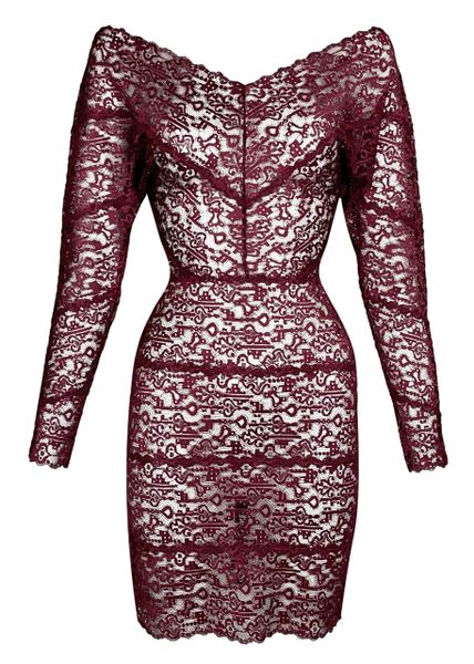 F/W 1995 Chantal Thomass Runway Sheer Blood Red Lace Pin-Up Wiggle Dress