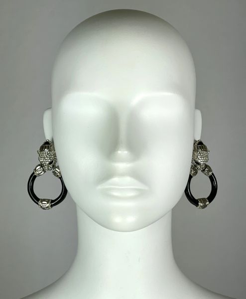 2000's Roberto Cavalli Black Panther Crystal Hoop Earrings