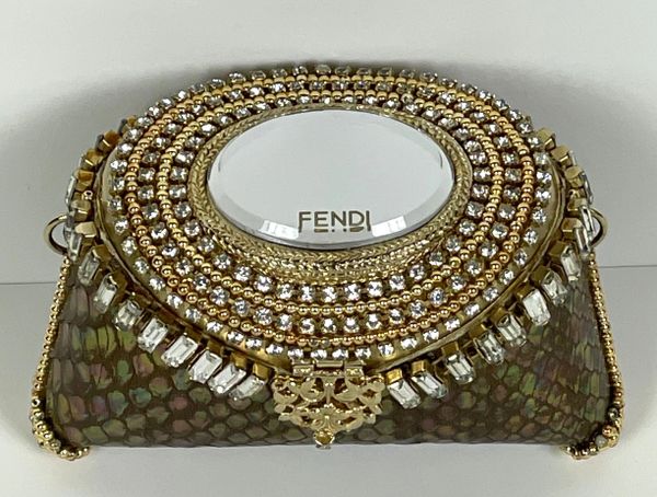 F/W 2004 Fendi Runway Snakeskin Gold Mirror Crystal Minaudiere Clutch Handbag