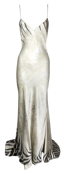 F/W 2000 Roberto Cavalli Ivory Zebra Silk Satin Gown Dress