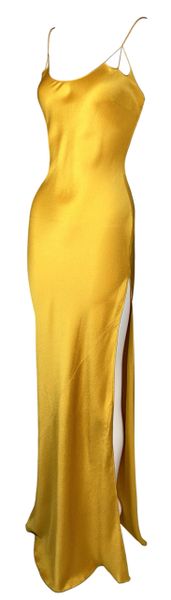 F/W 1999 Christian Dior by John Galliano Runway Gold Marigold Maxi Slip Dress w High Slit