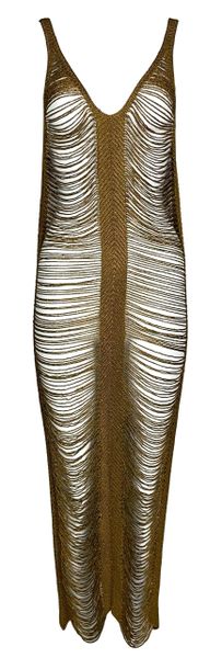 1990's Gianfranco Ferre Sheer Bronze Fringe Maxi Dress