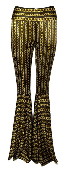 NWT 2000 Dolce & Gabbana Brown & Gold Chain Print Stretch Bell Bottom Pants