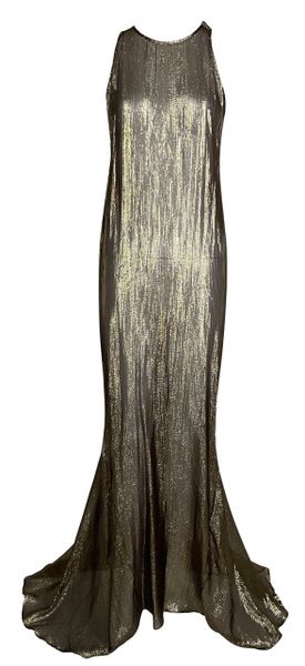 F/W 2011 Roberto Cavalli Runway Sheer Gold Extra Long Gown Dress