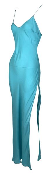 F/W 2003 Christian Dior by John Galliano Sheer Blue Silk High Slit Slip Maxi Dress