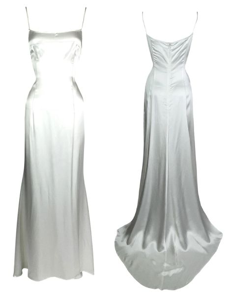 Vintage 1990's Dolce & Gabbana White Satin Bridal Gown Dress w Train