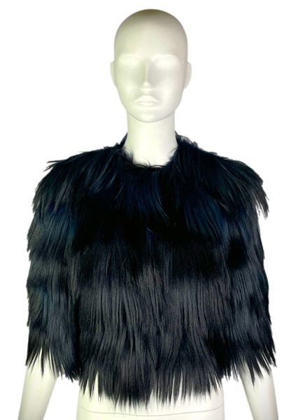 F/W 1999 Dolce & Gabbana Runway Blue & Black Shaggy Fur Cropped Jacket