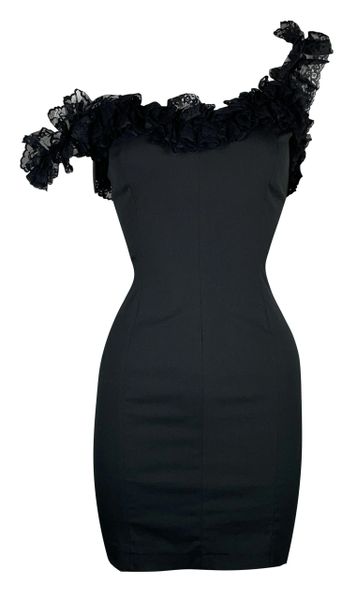 S/S 1992 Dolce & Gabbana Pin-Up Black Lace Off Shoulder Wiggle Mini Dress