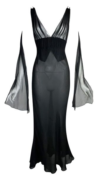 S/S 2006 Christian Dior by John Galliano Sheer Black Silk Maxi Dress