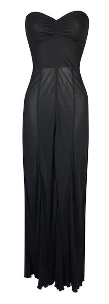 Vintage 1990's Balenciaga by Nicolas Ghesquière Sheer Black Strapless Maxi Dress