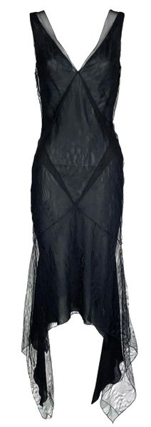 F/W 2000 Christian Dior by John Galliano Sheer Black Knit Lace & Silk Dress