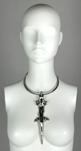 2000's Christian Dior by John Galliano Large Silver Alligator Choker Necklace