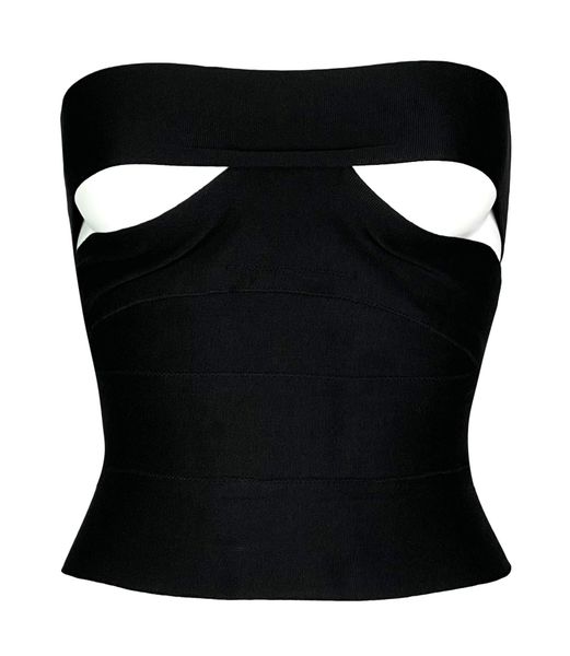 S/S 2001 Yves Saint Laurent by Tom Ford Black Cut-Out Bandage Strapless Crop Top