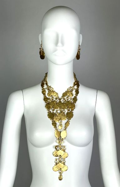 C. 2007 Christian Dior by John Galliano Egyptian Hammered Gold Large Necklace Set Bracelet Earrings & Anklet Set