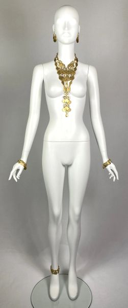 C. 2007 Christian Dior by John Galliano Egyptian Hammered Gold Large Necklace Set Bracelet Earrings & Anklet Set