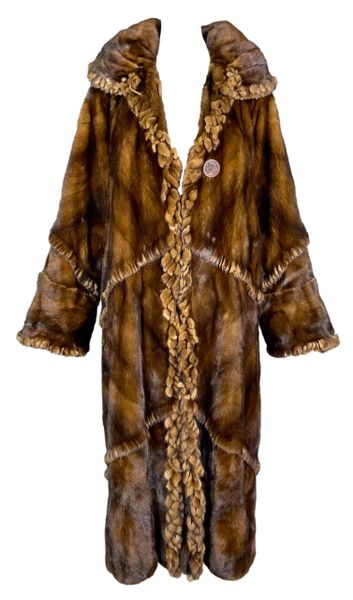 Vintage F/W 1993 Fendi by Karl Lagerfeld Mink Fur Fringe Long Coat