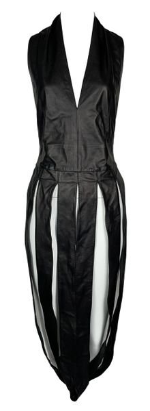 2000's Maison Martin Margiela Plunging Black Leather Backless Dress Top
