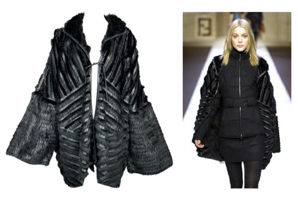 F/W 2007 Fendi by Karl Lagerfeld Runway Black Fur Kimono Coat Jacket