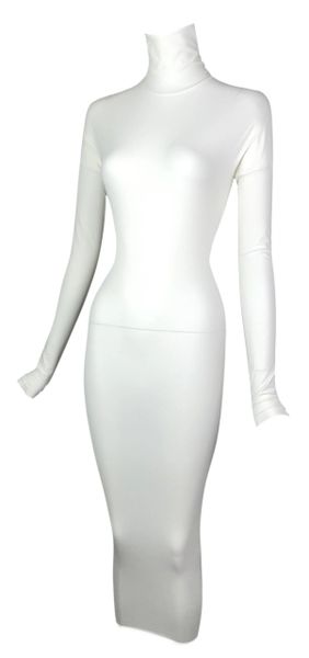 2001 Gucci by Tom Ford Sheer White Nylon Bodystocking Maxi Wiggle Dress