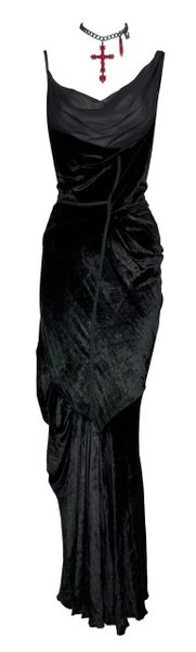 F/W 2006 Christian Dior by John Galliano Runway Black Silk Velvet Goth Maxi Dress