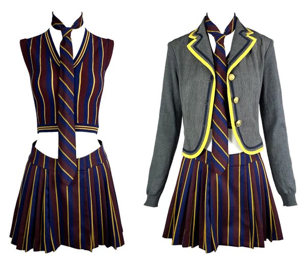 F/W 1997 John Galliano Runway Catholic School Girl Tie Crop Top Skirt Cardigan Uniform Set