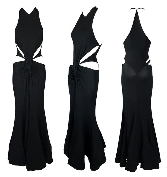 F/W 2003 Roberto Cavalli Runway Black Cut-Out Gown Dress M