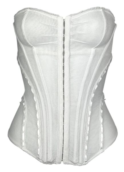 2000's Christian Dior by John Galliano Sheer White Mesh Strapless Bustier Top