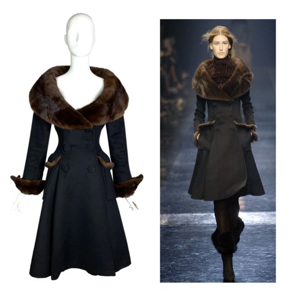 F/W 2006 Jean Paul Gaultier Haute Couture Runway Mink Fur Black Boat Neck Princess Coat