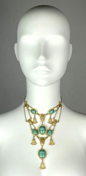 F/W 2001 Christian Dior by John Galliano Turquoise Scarab Egyptian Large Choker Necklace