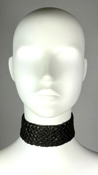 1990's Christian Dior by John Galliano Wide Brown Woven Leather Choker Necklace