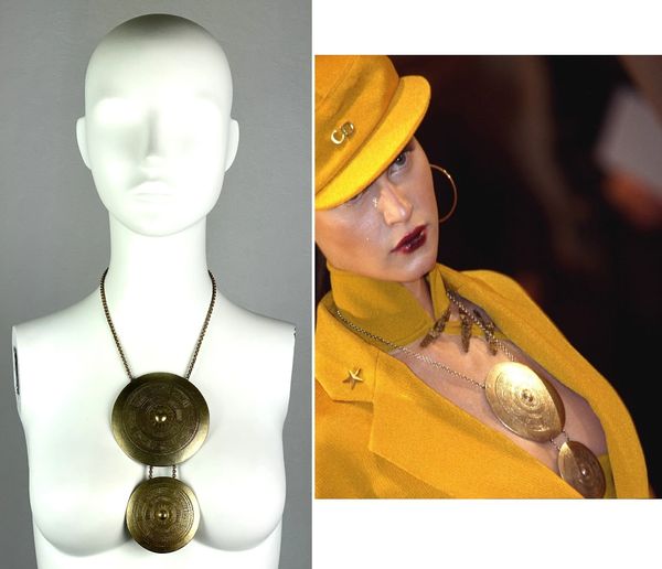 S/S 1999 Christian Dior by John Galliano Runway Large Gold Shield Necklace