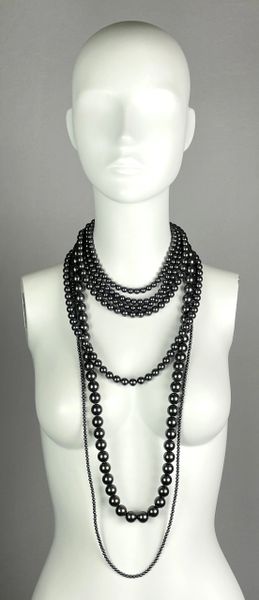 2000's Celine Large Chunky Layered Faux Gray Pearl Necklace