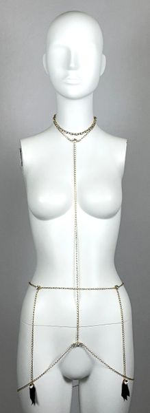 S/S 2000 Roberto Cavalli Runway Crystal Gold Chain Choker Body Necklace & Garter Belt Lingerie Set