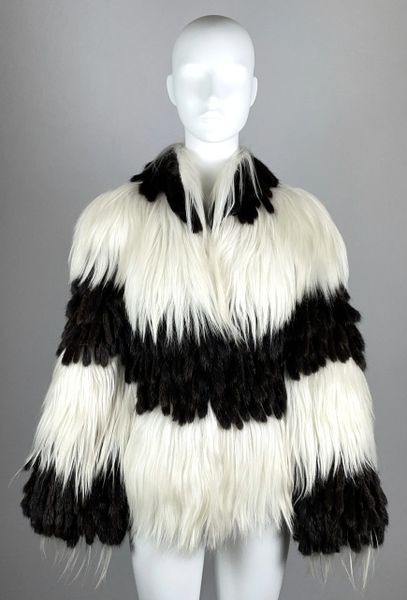 F/W 2007 Fendi by Karl Lagerfeld Runway Editorial Brown & White Shaggy Kidassia & Mink Fur Coat