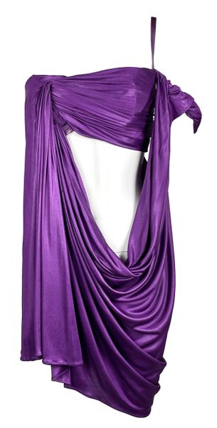 S/S 2007 John Galliano Runway Purple Grecian One Shoulder Cut-Out Mini Dress