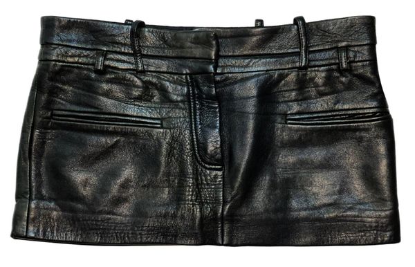 2007 Balenciaga by Nicolas Ghesquière Black Leather Low Rise Micro Mini Skirt