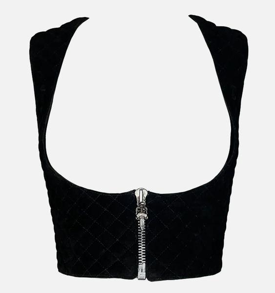 Vintage 1993 Chrome Hearts Black Leather Punk Rock Bustier Crop Top Vest