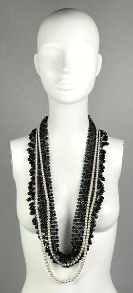 2000's Christian Dior by John Galliano Huge Chunky Silver Chain Pearl Black Stone Layered Necklace