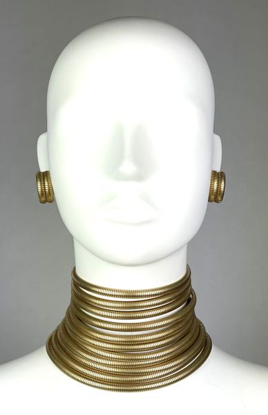 Vintage 1997 Christian Dior by John Galliano Gold Masai Wide Choker Necklace & Earrings Set