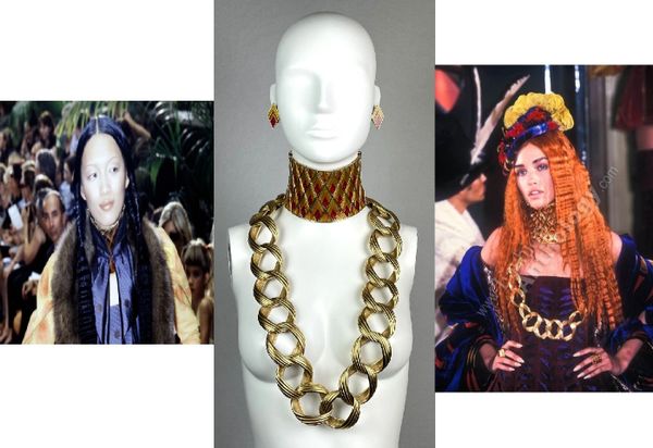 F/W 1998 Christian Dior by John Galliano Haute Couture Runway Wide Gold Choker Necklace & Earrings Set