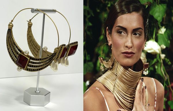 S/S 1998 Christian Dior by John Galliano Runway Huge Masai Gold Hoop Red Stone Earrings