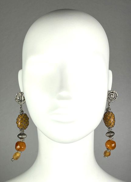 F/W 1998 Christian Dior by John Galliano 1920's Flapper Style Rose Crystal Orange Stone Drop Earrings