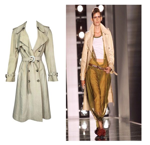 S/S 2002 Christian Dior by John Galliano Runway Beige Python Trench Coat Jacket