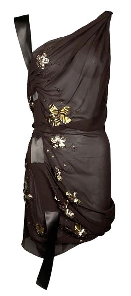F/W 2006 Christian Dior by John Galliano Sheer Brown Silk Embellished Mini Dress